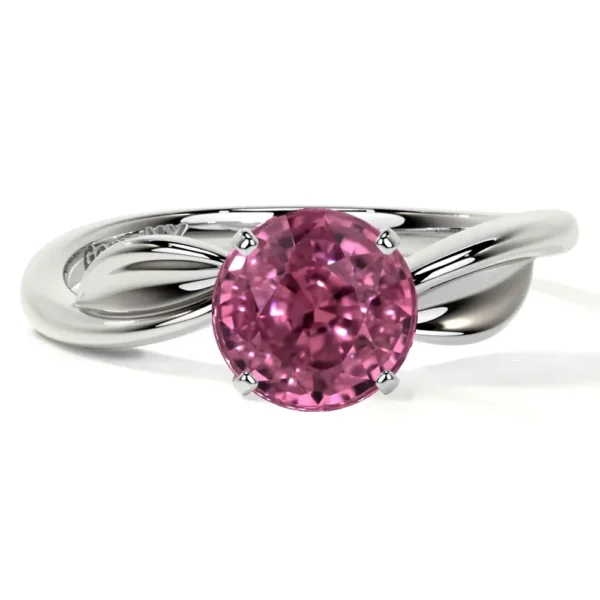 Natural Round Shape Pink Tourmaline Solitaire Ring