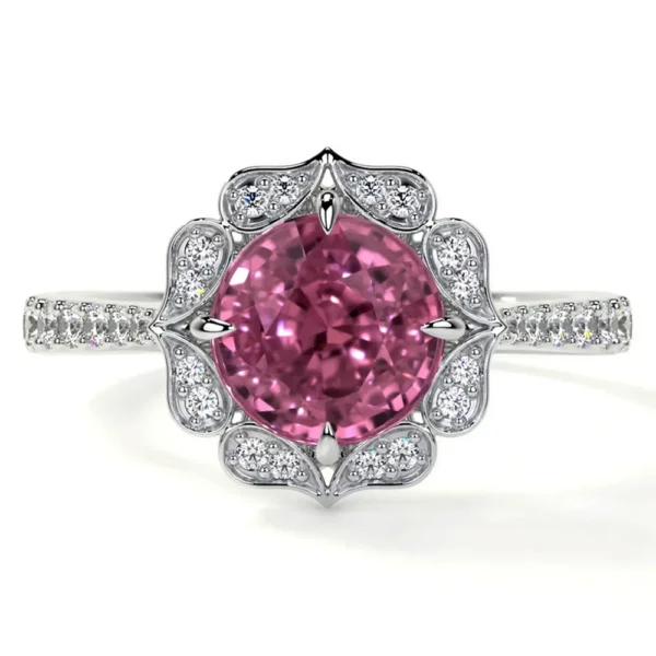 Natural Round Shape Pink Tourmaline Prong Set Ring