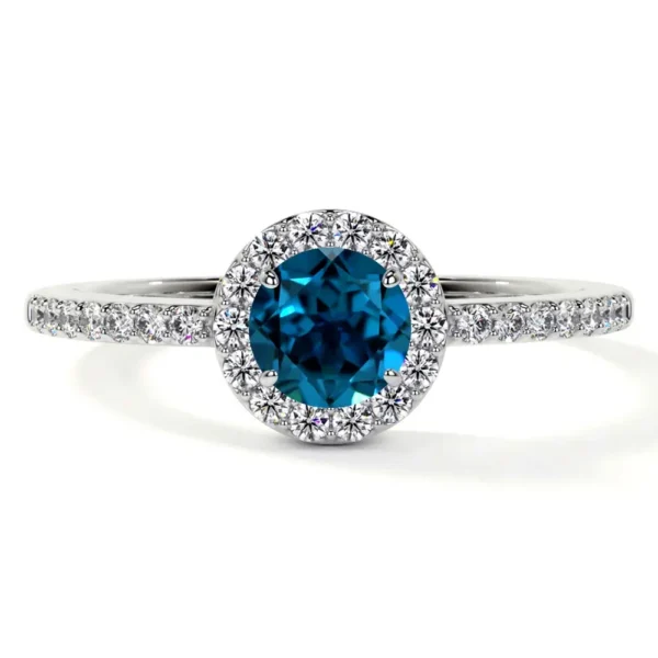 Natural Round Shape London topaz Prong Set Halo Ring