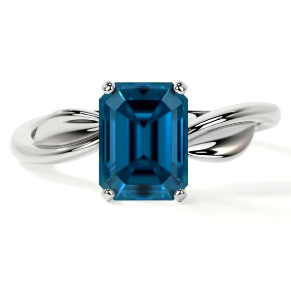 Natural Emerald Cut London-Topaz Solitaire Ring