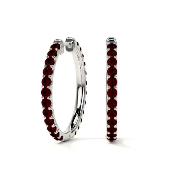 Shared Prong Ruby Hoop Earrings