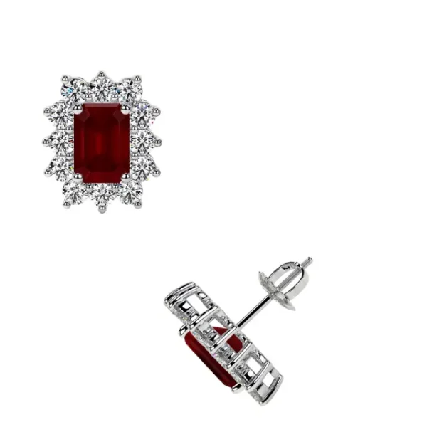 Natural Ruby Emerald Cut Earrings