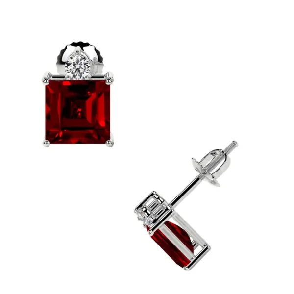 Natural Ruby Square Cut Earrings