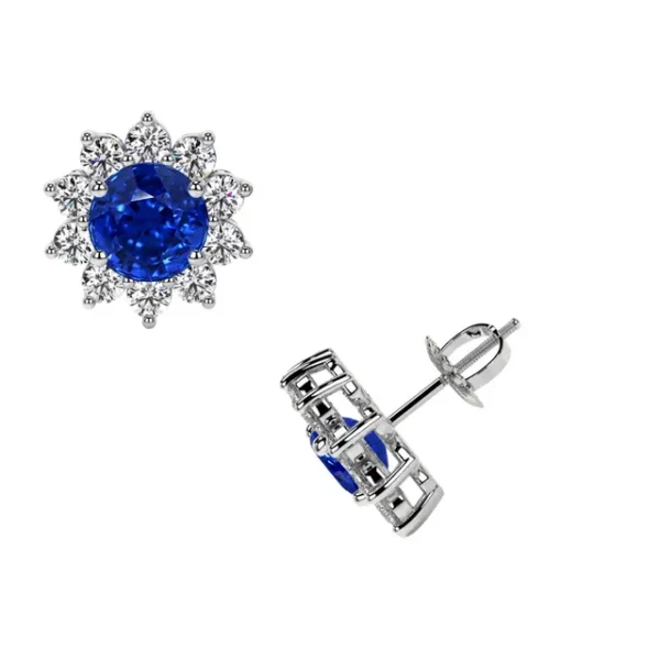 Natural Blue Sapphire Round Shape Earrings