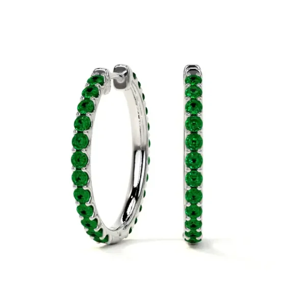 Shared Prong Emerald Hoop Earrings