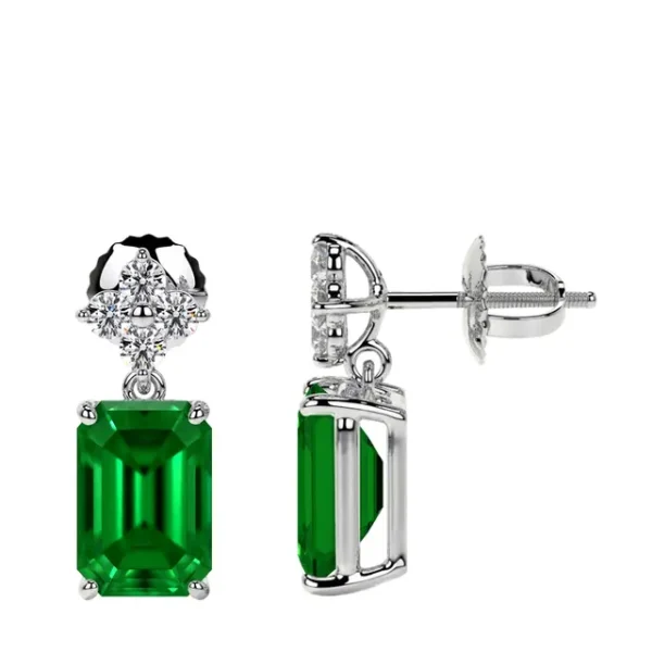 Natural Emerald Emerald Cut Earrings