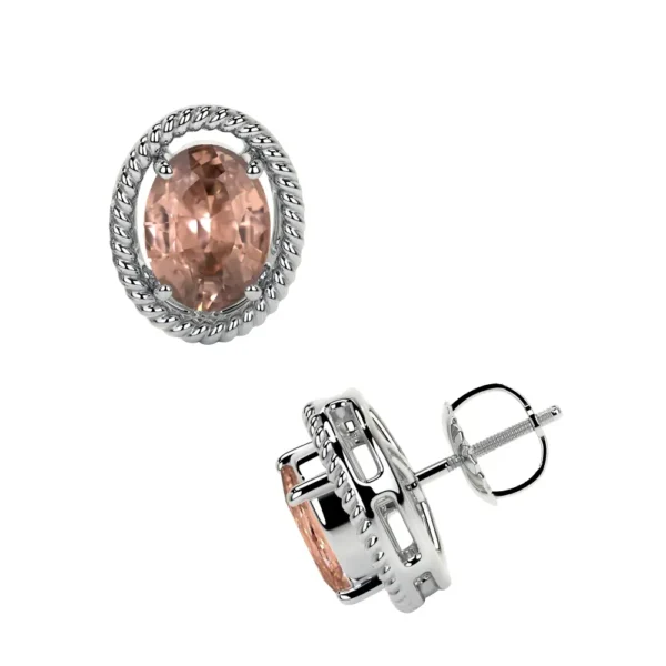 Natural Oval Cut Morganite Stud Earrings