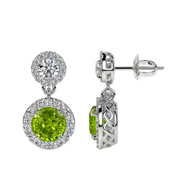 Natural Round Shape Peridot Dangling Earrings