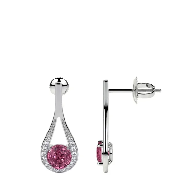 Natural Round Diamond Pink Tourmaline Earring