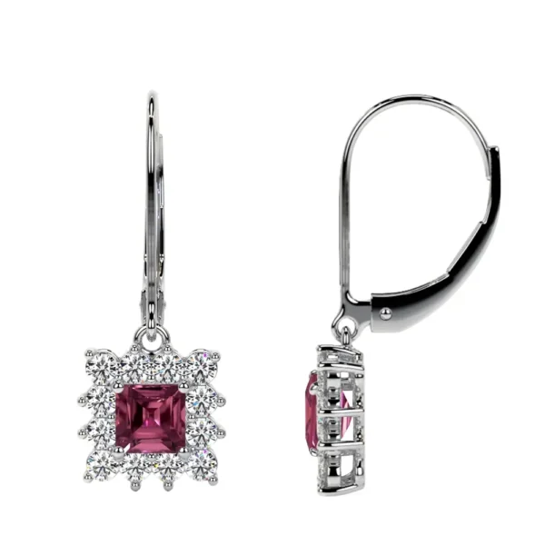 Natural Square Cut Pink Tourmaline Dangling Earrings