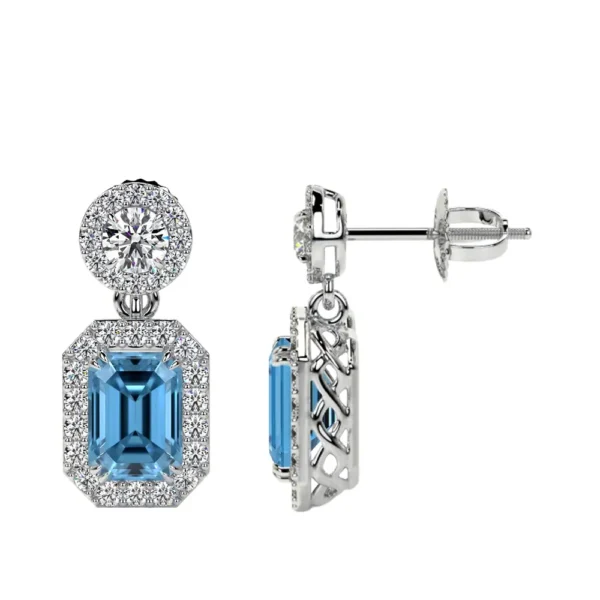 Natural Emerald Cut Swiss-Topaz Dangling Earrings