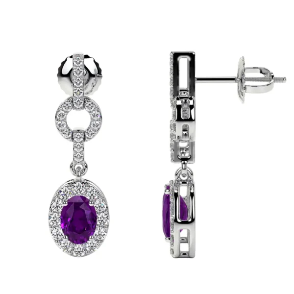 Natural Oval Cut Amethyst Dangling Earrings