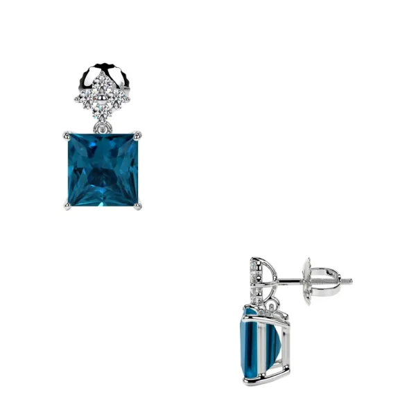 Natural Square Cut London Topaz Earrings