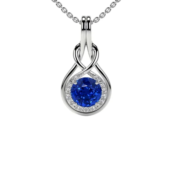 Natural Blue Sapphire Round Diamonds Pendant (0.76cttw)