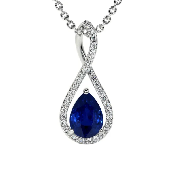 Natural Blue Sapphire Pear Twist Pendant with Diamonds (1.51cttw)