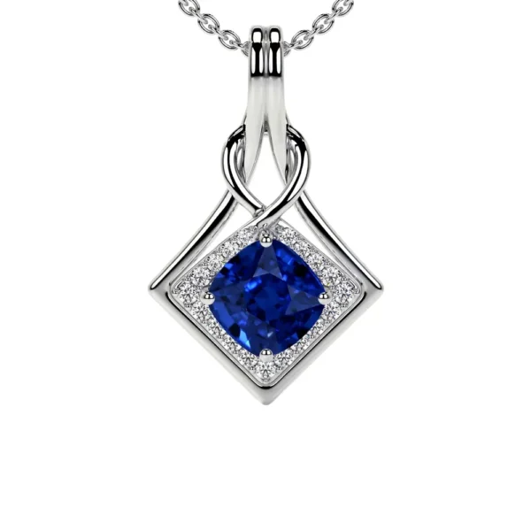 Natural Blue Sapphire Round Diamonds Pendant (0.79cttw)