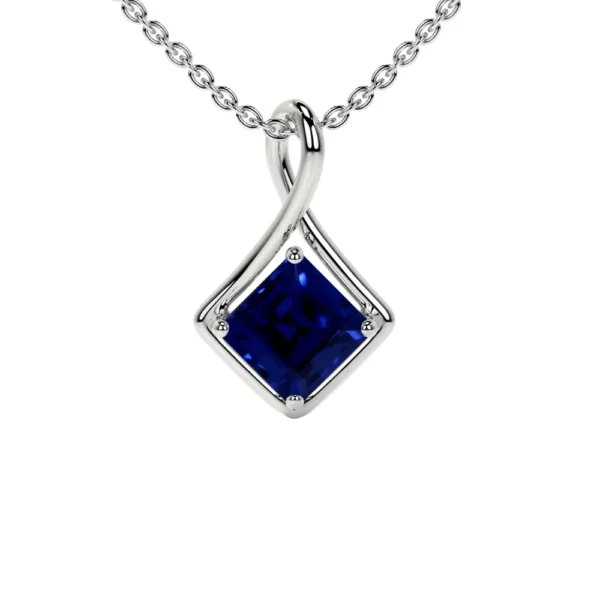 Natural Blue Sapphire Square Solitaire Twist Pendant (0.70cts.)