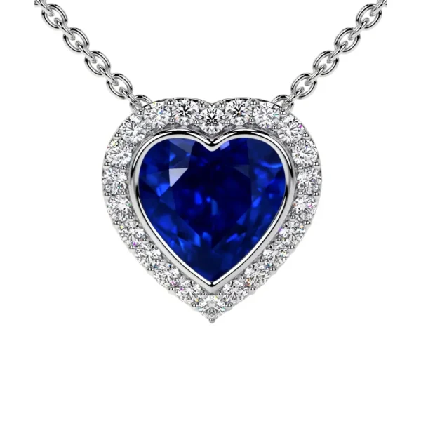 Natural Blue Sapphire Round Diamonds Pendant (0.77cttw)