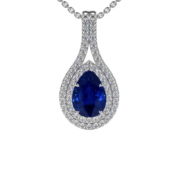 Natural Blue Sapphire Round Diamonds Pendant (0.99cttw)