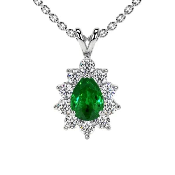 Natural Emerald Pear Halo Diana Pendant (0.95cttw)