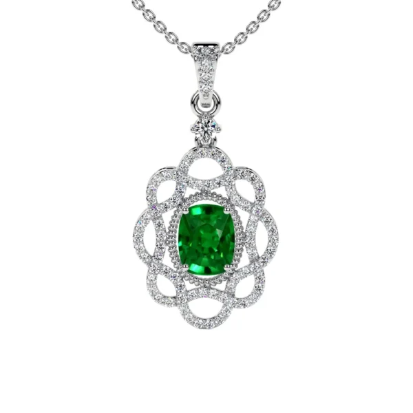 Natural Elongated Cushion Emerald Designer Pendant (1.30cttw)