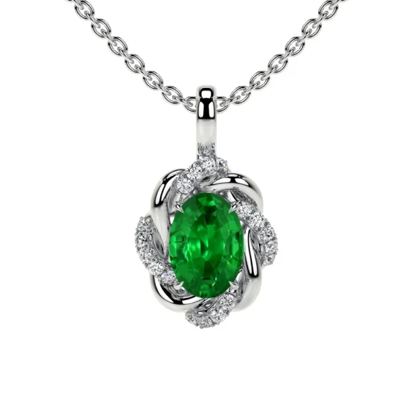 Natural Emerald Oval Cut Flower Pendant (0.84cttw)