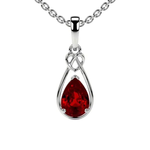 Natural Ruby Pear Solitaire Heart Knot Pendant (0.90cts.)