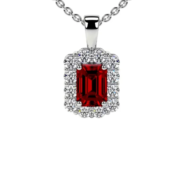 Natural Emerald Cut Ruby Halo Pendant (1.06cttw)