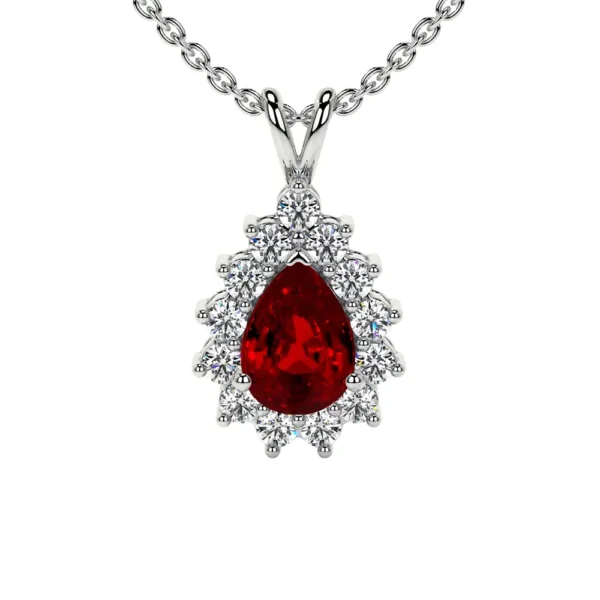 Natural Ruby Pear Shape Pendant With Round Diamonds (0.83cttw)