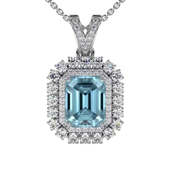 Natural Round Diamonds Aquamarine Pendant (1.97cttw)