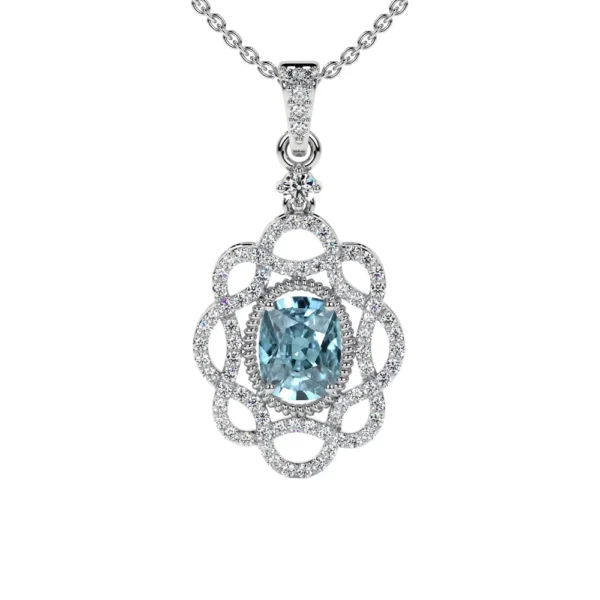 Natural Oval Cut Aquamarine Pendant With Round Diamonds (1.30cttw)