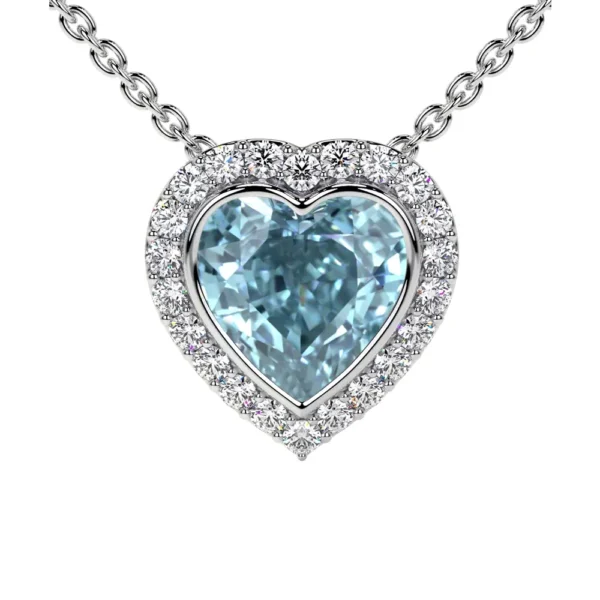 Natural Heart Shape Aquamarine Designer Pendant With Round Diamonds (0.72cttw)