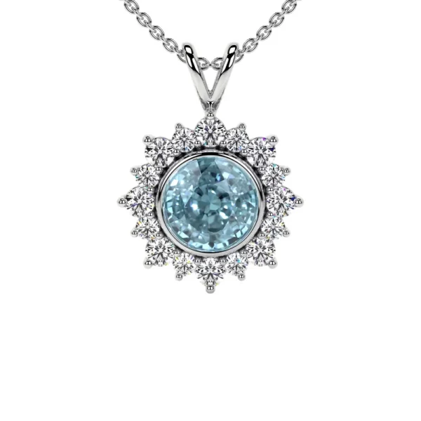 Natural Prong Set Round Diamonds Aquamarine Pendant (0.94cttw)