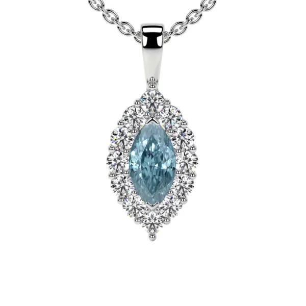 Natural Marquise Shape Aquamarine Pendant And Round Diamonds (0.71cttw)