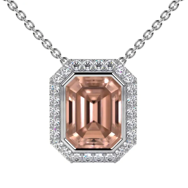 Natural Round Diamonds Morganite Pendant (0.86cttw)