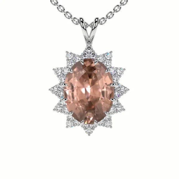 Natural Prong Set Round Diamonds Morganite Pendant (0.86cttw)