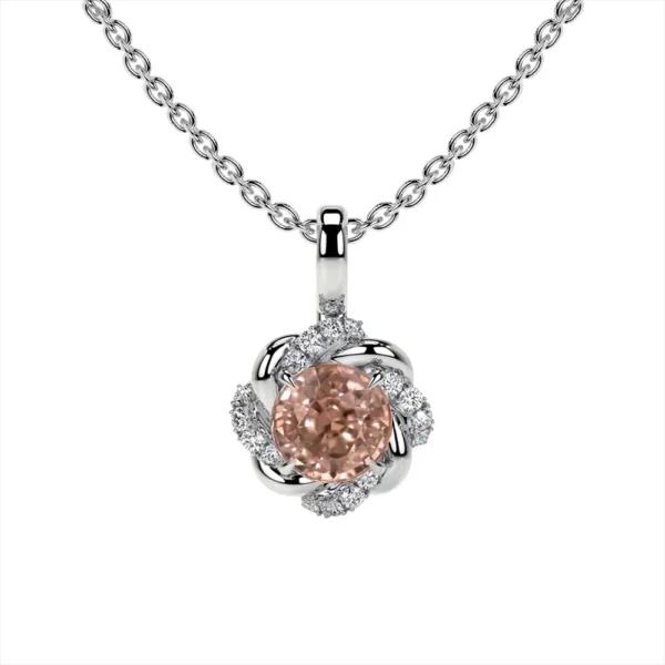 Natural Round Diamonds Morganite Pendant (0.58cttw)