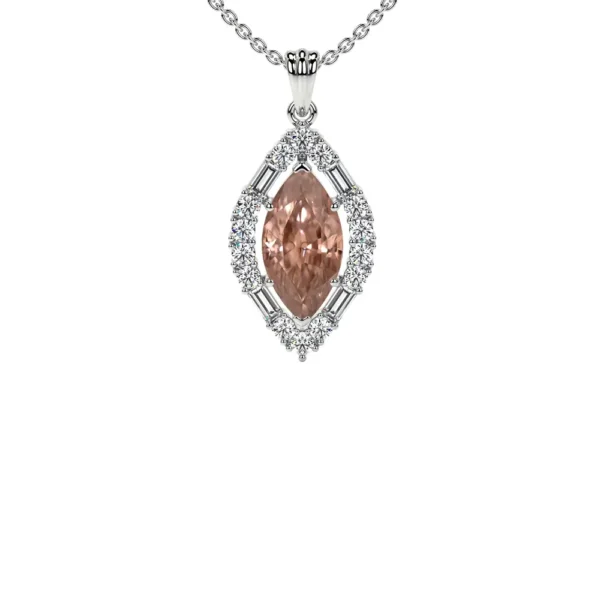 Natural Prong Set Round And Straight Baguette Diamonds Halo Morganite Pendant (0.91cttw)