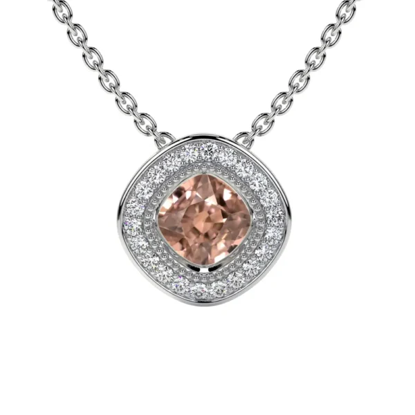 Natural Cushion Shape Morganite Pendant With Round Diamonds (0.66cttw)