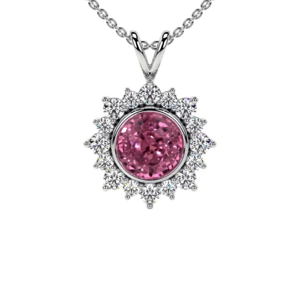 Natural Prong Set Round Diamonds Pink Tourmaline Pendant (0.94cttw)