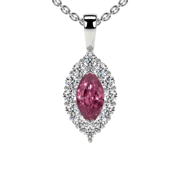 Natural Marquise Shape Pink Tourmaline Pendant And Round Diamonds (0.71cttw)