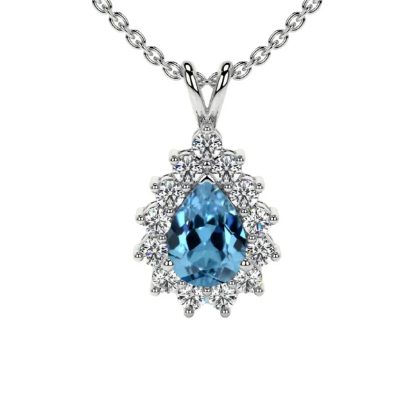 Natural Pear Shape Swiss Topaz Designer Pendant With Round Diamonds (0.73cttw)
