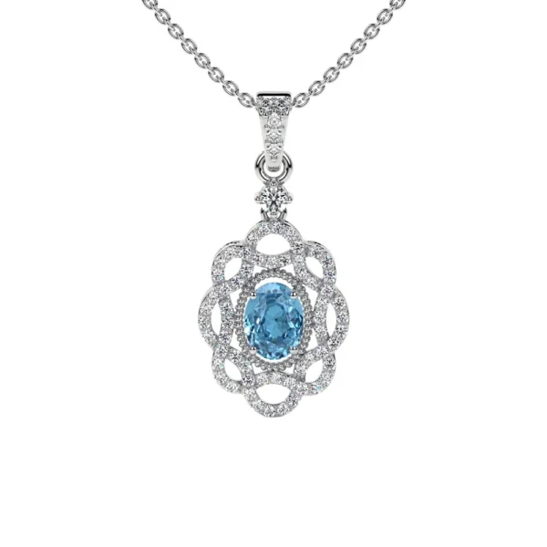 Natural Oval Cut Swiss Topaz Pendant With Round Diamonds (0.87cttw)