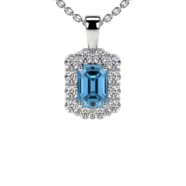 Natural Emerald Shape Swiss Topaz Pendant With Round Diamonds (0.96cttw)
