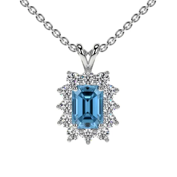 Natural Emerald Shape Swiss Topaz Pendant With Diamonds (0.70cttw)