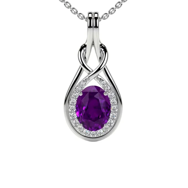 Natural Round Diamonds Amethyst Pendant (0.65cttw)