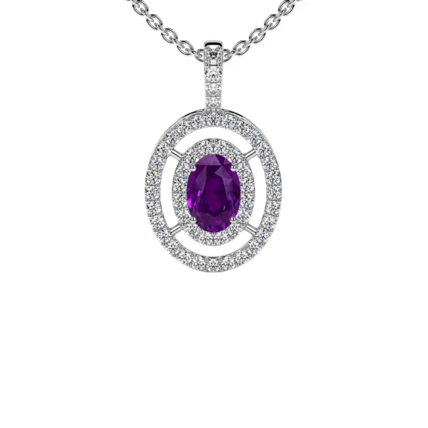 Natural Oval Cut Amethyst Pendant With Round Diamonds (0.87cttw)