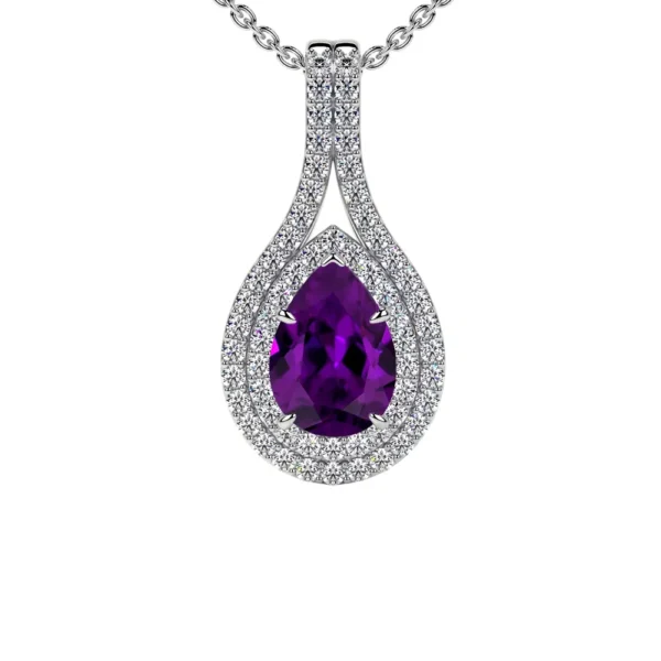 Natural Round Diamonds Amethyst Pendant (0.89cttw)