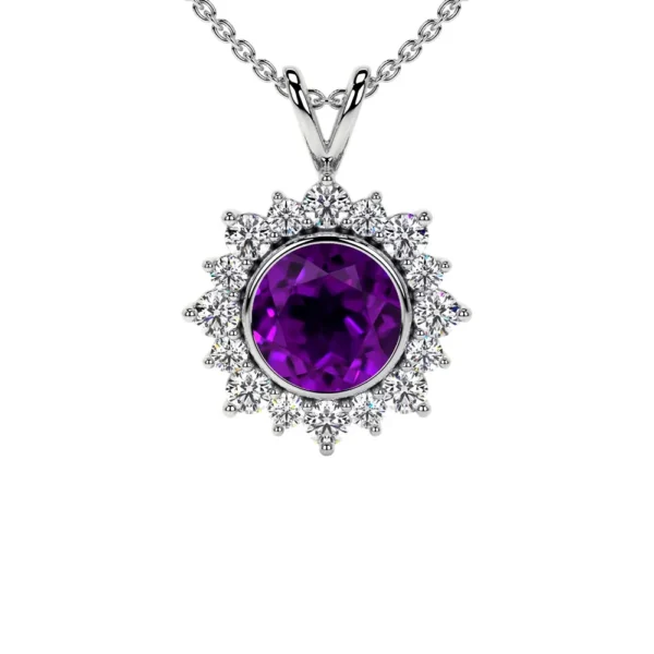 Natural Prong Set Round Diamonds Amethyst Pendant (0.94cttw)