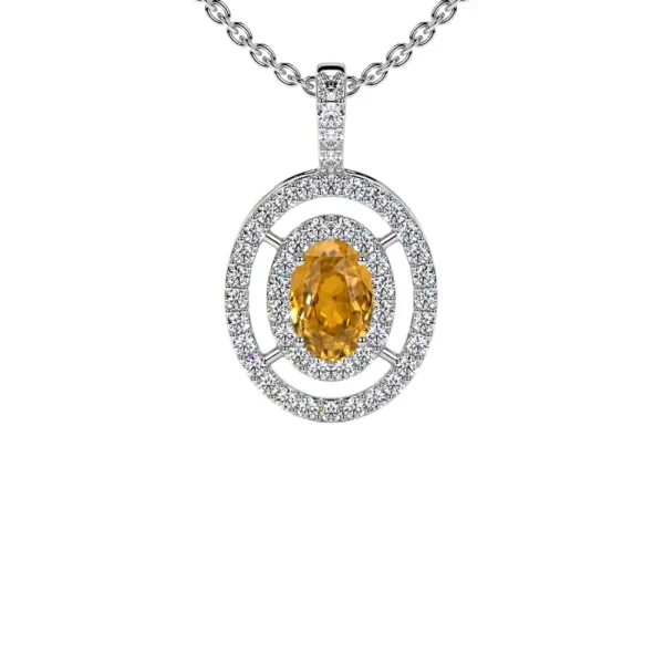 Natural Oval Cut Citrine Pendant With Round Diamonds (0.87cttw)